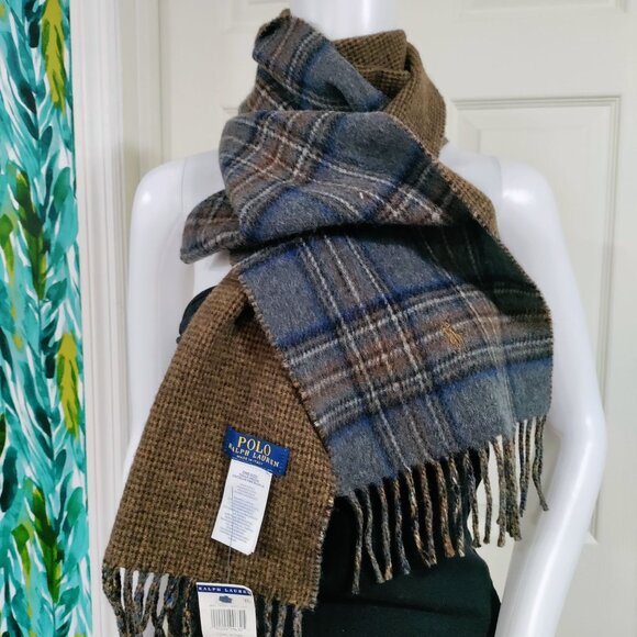 NWT POLO Ralph Lauren Plaid Preppy Scottish Embroidered Pony Wool Blend Scarf - Picture 2 of 13